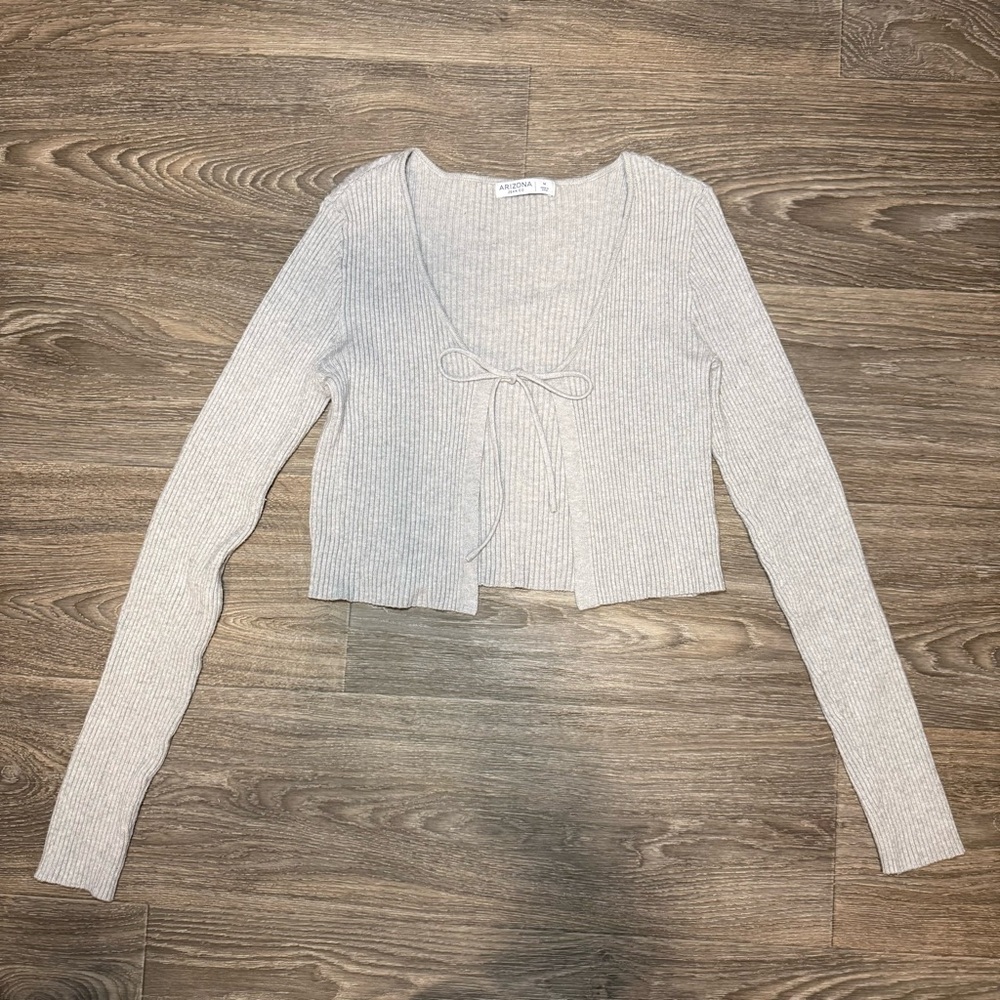 |SOLD| arizona jean cropped front tie long sleeve rib knit cardigan